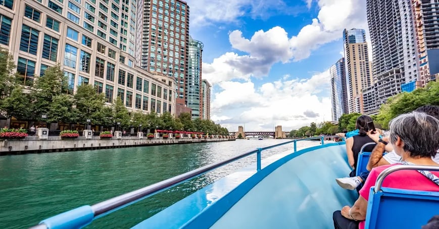 Team on a Chicago River cruise_